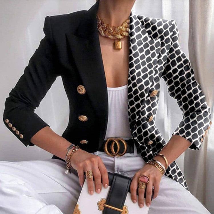 Asymmetrischer Blazer mit aufwändigem Gold- und Kettenmuster perfekt für lässige Tage Avellé