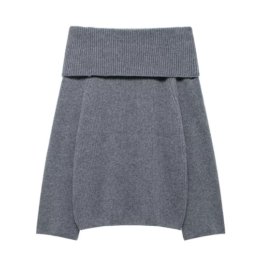 Damen Schulterfreier Oversize-Feinstrickpullover mit breitem Umschlagkragen Nord Taschen