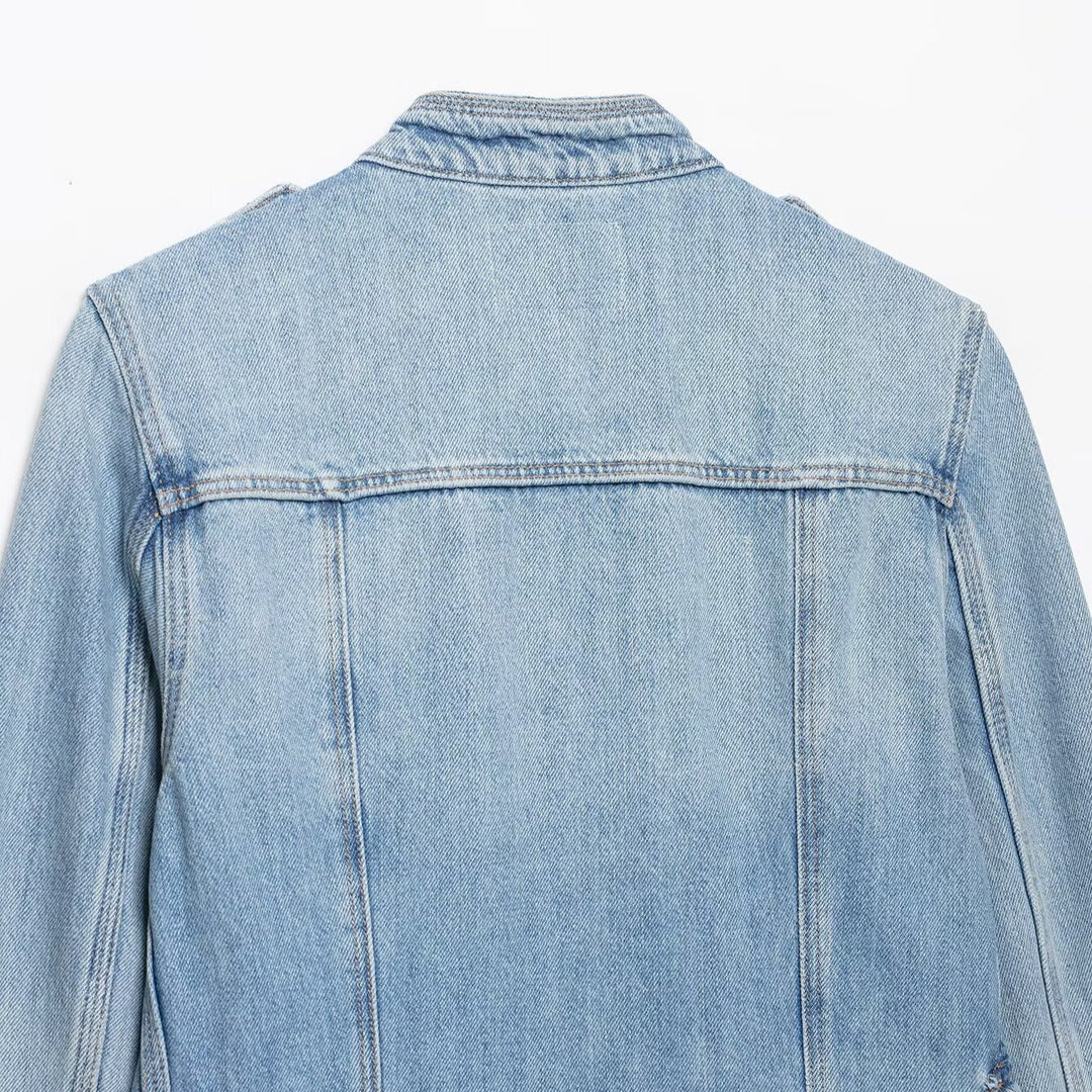Damen Jeansfieldjacke mit Stehkragen, Schulterpatten und vier aufgesetzten Pattentaschen Nord Taschen
