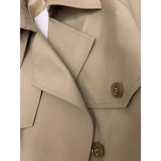Damen Eleganter Midi-Trenchcoat mit Oversize-Schulterklappe, gerafften Ärmeln und taillierendem Bindegürtel Nord Taschen