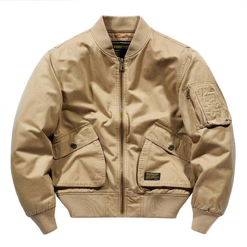 Men's  rugged cotton-twill short-length flight bomber with oversized angled flap pockets and zip sleeve tool pouch Nord Taschen