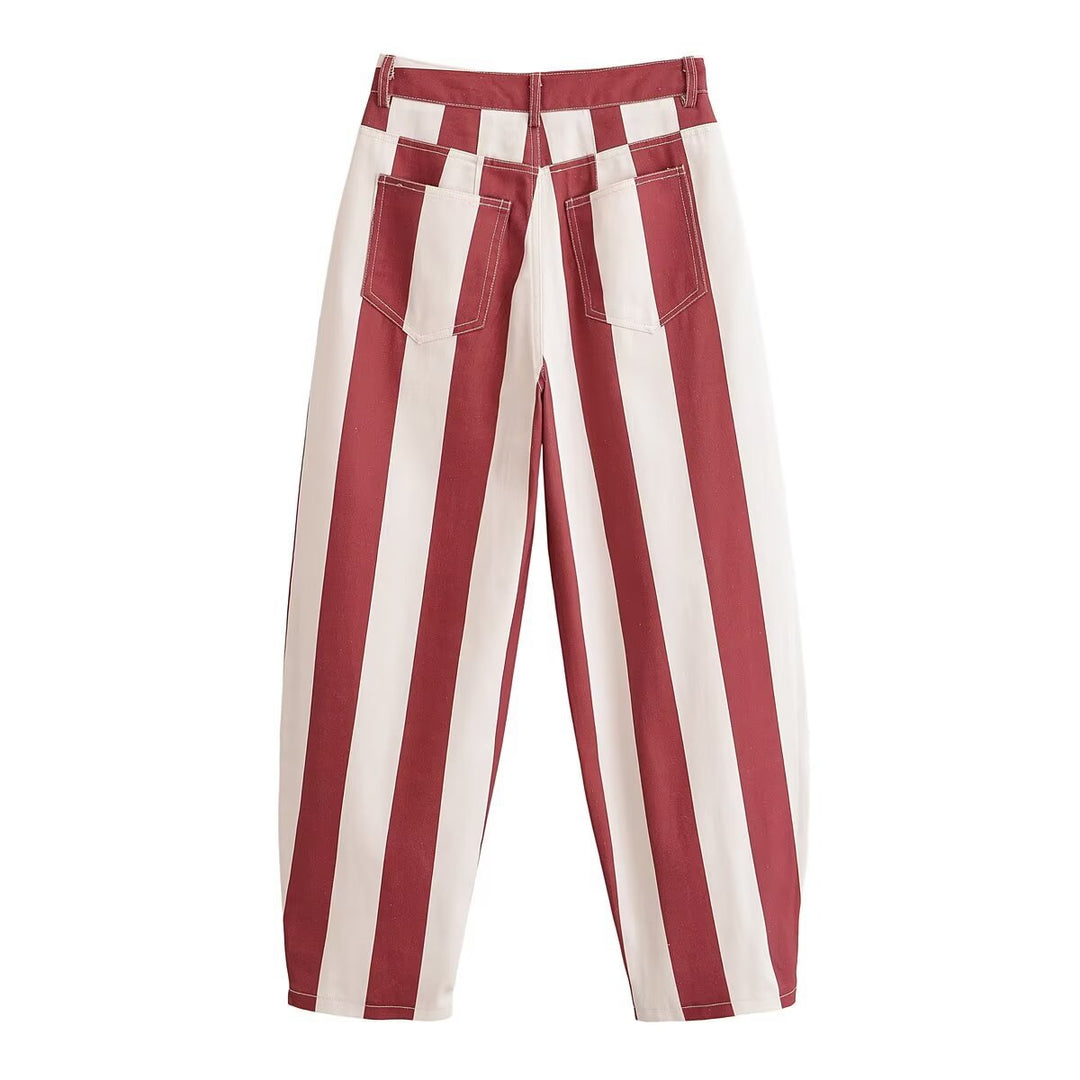 Damen Weite Hose mit hohem Bund, weitem Bein und markantem Streifenmuster Nord Taschen