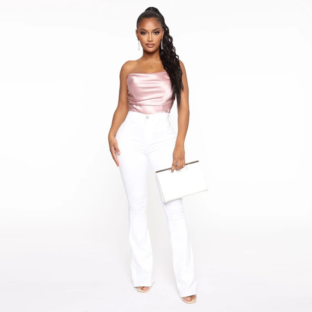 Damen Hochgeschnittene Flared-Jeans aus Stretch-Denim mit taillenformendem Schnitt Nord Taschen