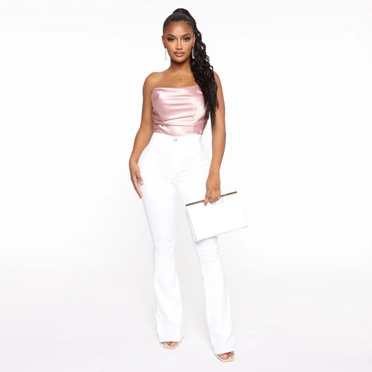 Damen Hochgeschnittene Flared-Jeans aus Stretch-Denim mit taillenformendem Schnitt Nord Taschen