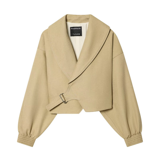 Damen Cropped Trenchjacke mit weitem Schalkragen, Bindegürtel und Ballonärmeln Nord Taschen