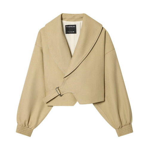 Damen Cropped Trenchjacke mit weitem Schalkragen, Bindegürtel und Ballonärmeln Nord Taschen