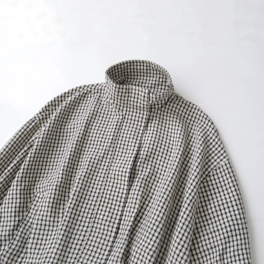 Damen Oversize Kurzblouson im Karo-Design mit hohem Stehkragen und Tunnelzugsaum Nord Taschen