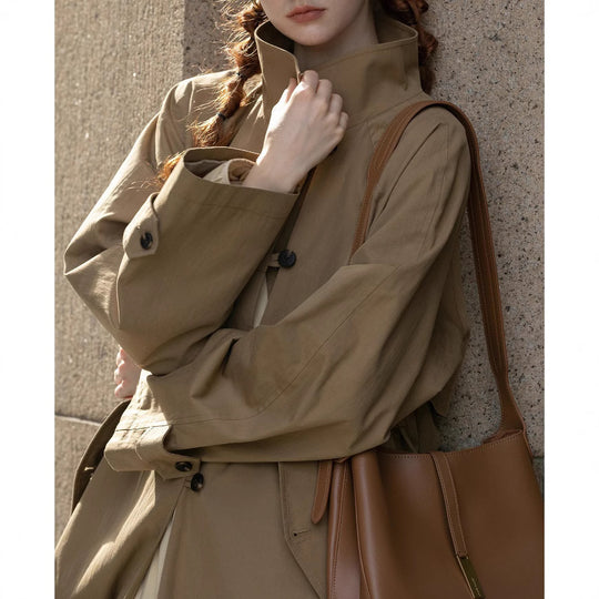 Damen Leichter Oversize-Trenchcoat mit hohem Stehkragen, verstellbaren Manschetten & Bindegürtel Nord Taschen