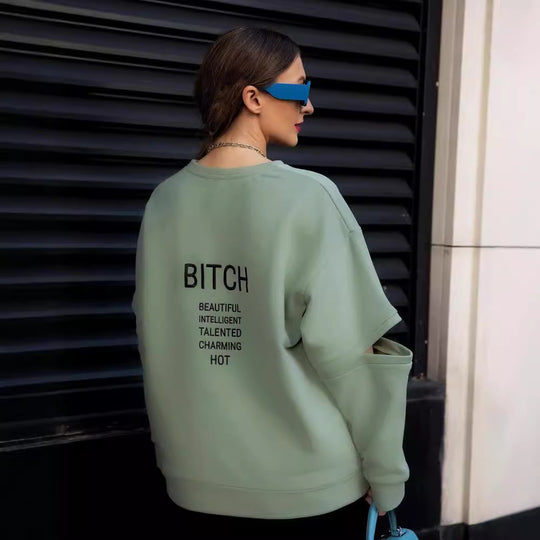 Damen Oversized Sweatshirt mit Layer-Ärmeln und seitlichem Schlitz Nord Taschen