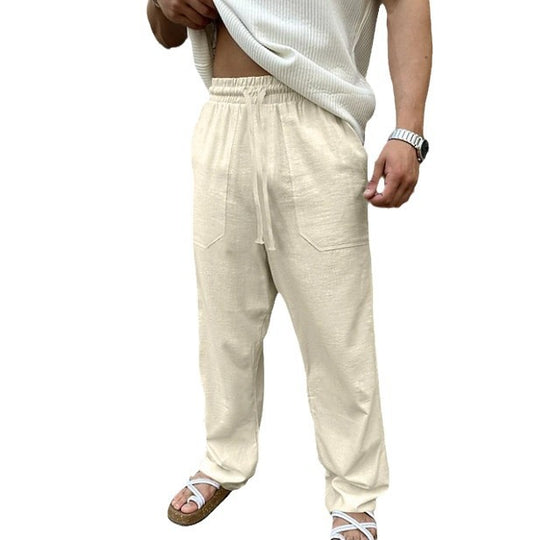 Herren lässige Leinen-Joggerhose mit elastischem Tunnelzug, aufgesetzten Taschen und konischer Silhouette Nord Taschen