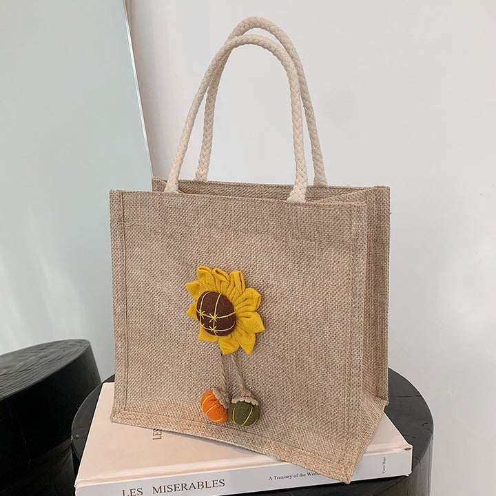 Damen Jute-Tasche mit buntem Blumenapplikation Nord Taschen