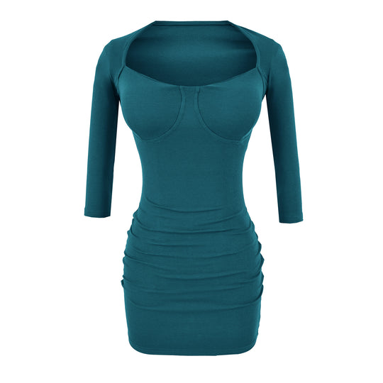 Damen Figurbetontes Midikleid mit eingenähten Cups, weitem Quadrat-Ausschnitt und Raffung Nord Taschen