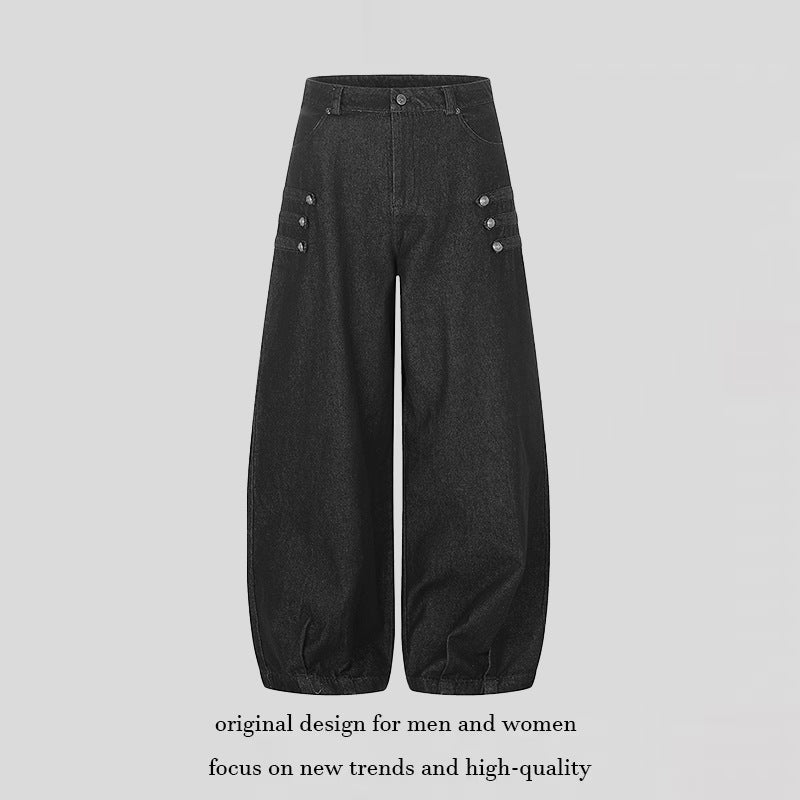 Damen Hochtaillierte Balloon-Culotte-Jeans mit elastischem Saum Nord Taschen