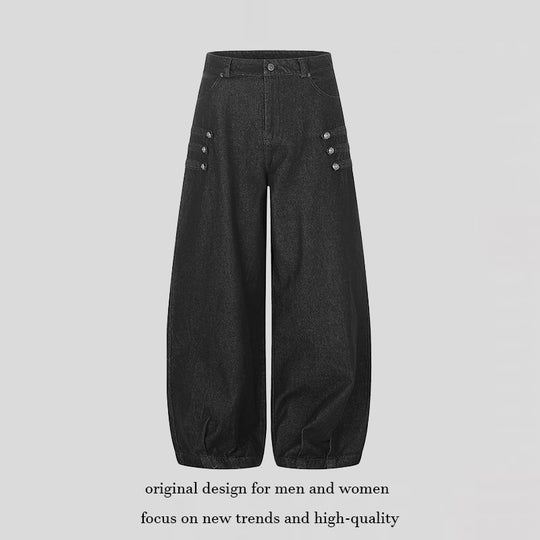Damen Hochtaillierte Balloon-Culotte-Jeans mit elastischem Saum Nord Taschen