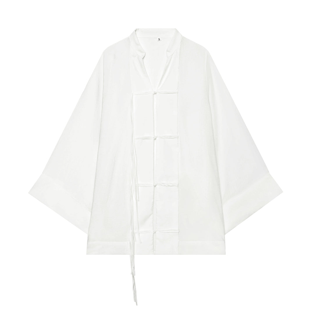 Damen Kimono-Capejacke mit Chinaknopfverschluss und langen Quasten Nord Taschen