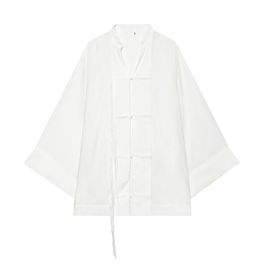 Damen Kimono-Capejacke mit Chinaknopfverschluss und langen Quasten Nord Taschen