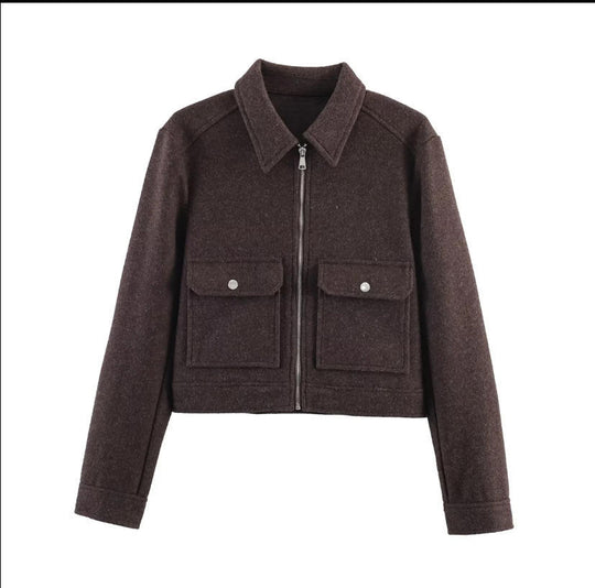 Damen 70+ kurze Wollmix‑Blousonjacke mit Reißverschluss, Hemdkragen und Pattentaschen Nord Taschen