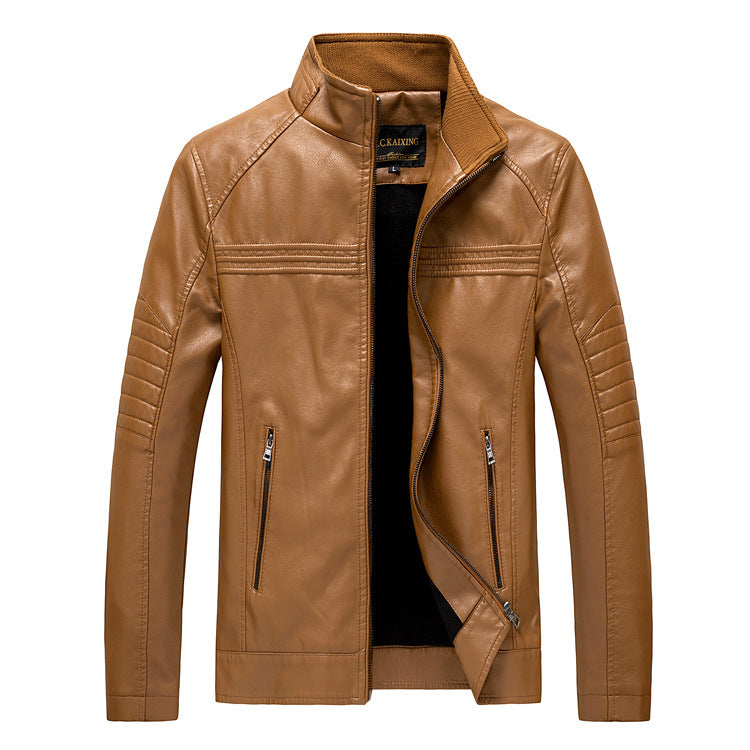 Herren Slim-Fit Kunstleder-Motojacke mit Stehkragen und gesteppter Ärmelpasse Nord Taschen