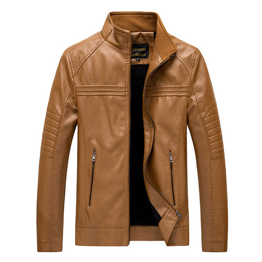 Herren Slim-Fit Kunstleder-Motojacke mit Stehkragen und gesteppter Ärmelpasse Nord Taschen