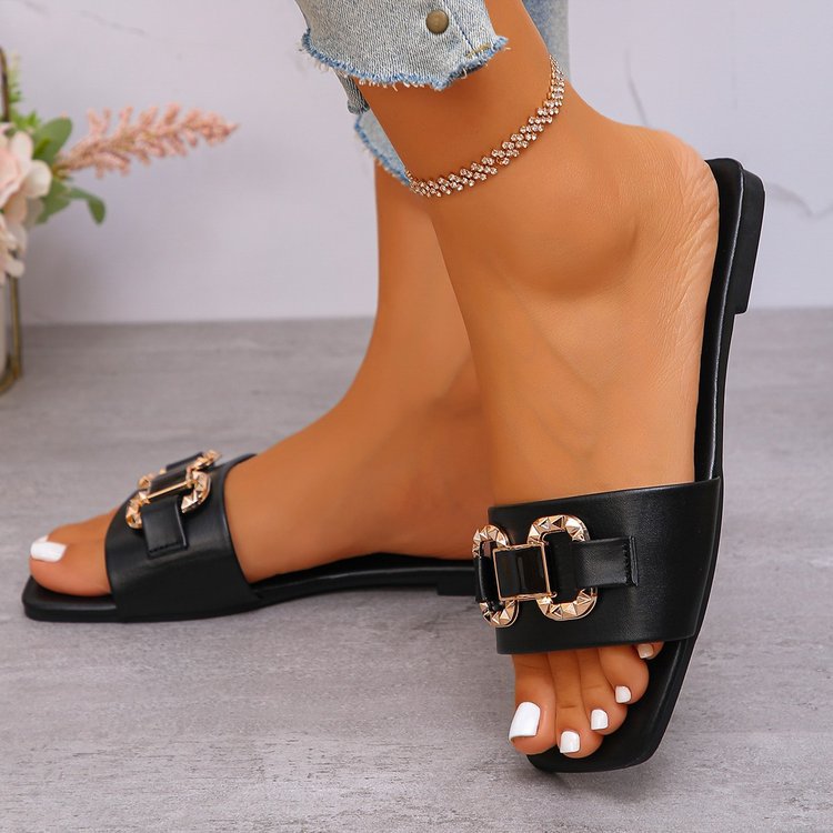 Damen Elegante Slip-On Sandalen mit dekorativer Schnalle