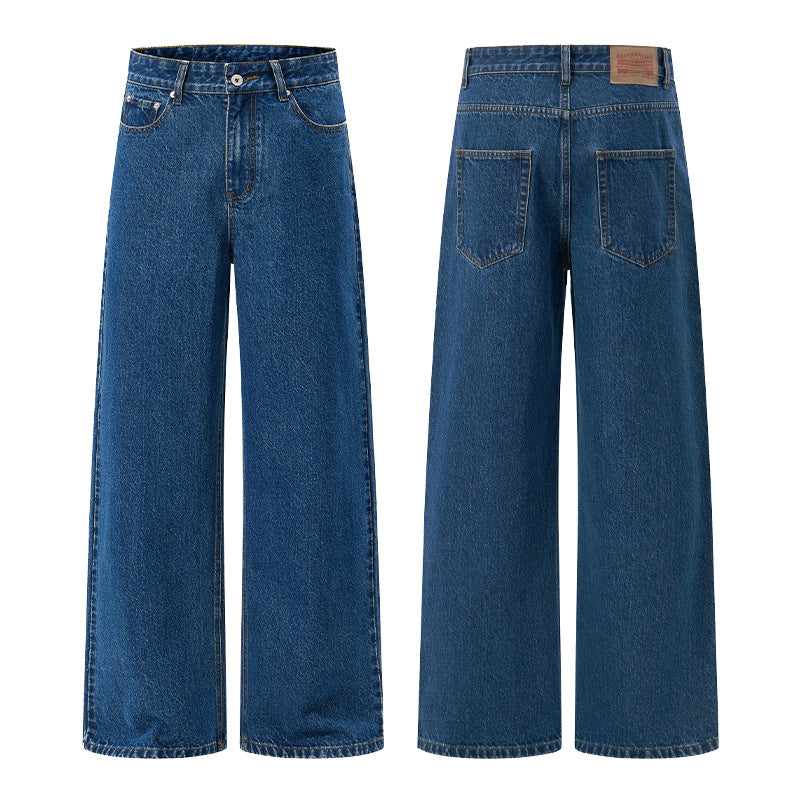 Herren Extraweite hochgeschnittene Denimhose mit ultralangem Saum und geradem Bein Nord Taschen