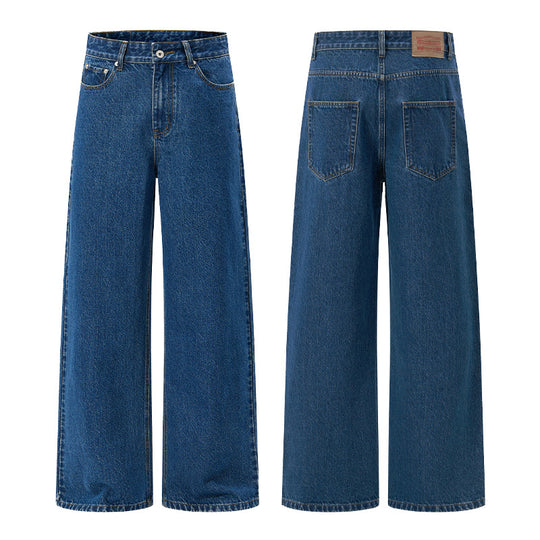Herren Extraweite hochgeschnittene Denimhose mit ultralangem Saum und geradem Bein Nord Taschen