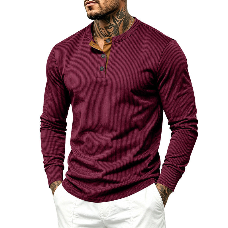 Herren Langärmeliges Rippstrick-Henley-Shirt mit Knopfleiste und Rundhalskragen Nord Taschen