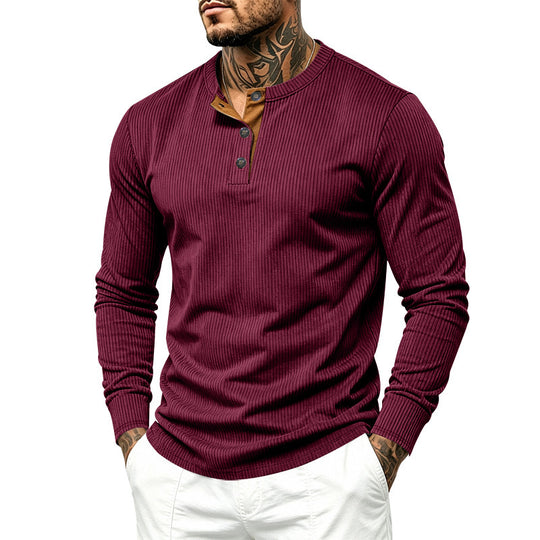 Herren Langärmeliges Rippstrick-Henley-Shirt mit Knopfleiste und Rundhalskragen Nord Taschen