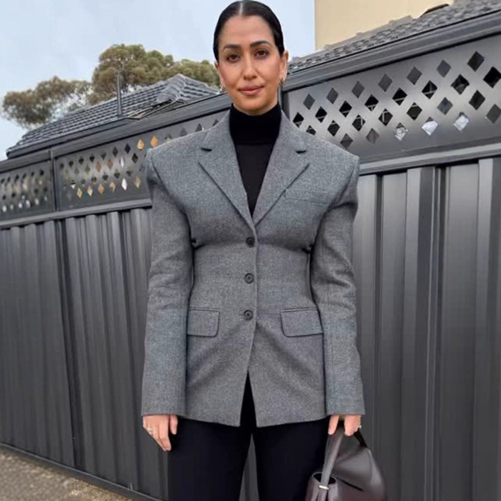 Damen Tailliertes Blazer-Minikleid mit skulpturierter Schulter und Pattentaschen Nord Taschen