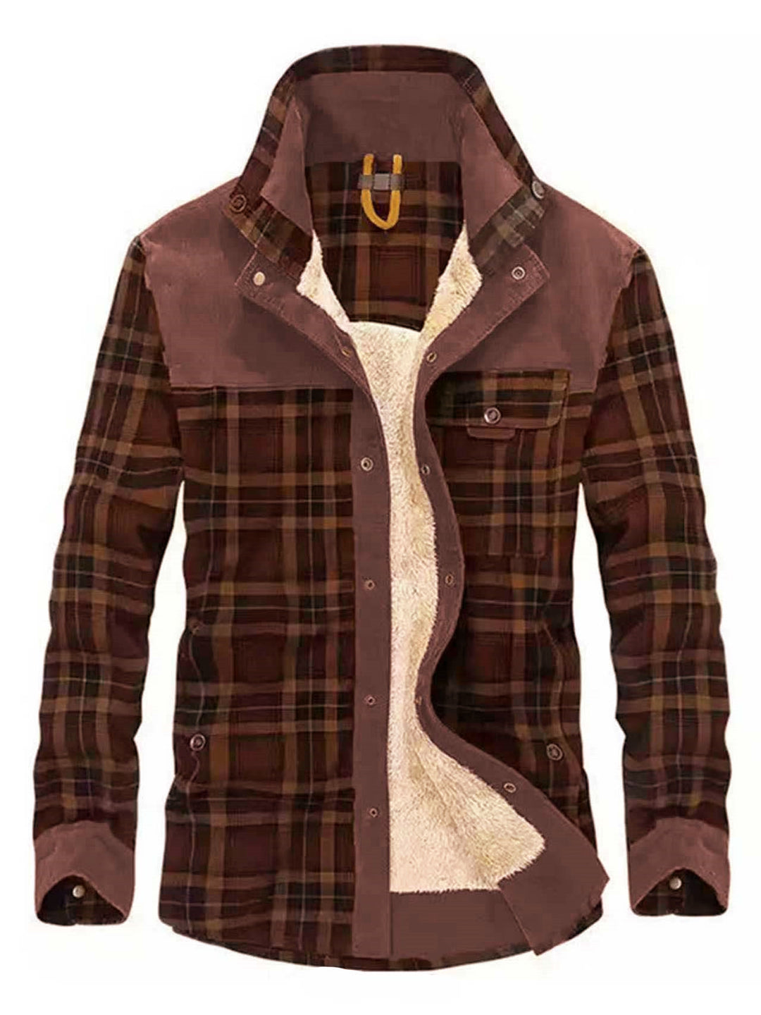 Herren Karo-Hemdjacke mit Teddyfutter und Wildlederimitat-Besatz Nord Taschen