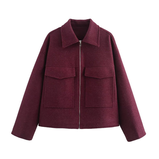 Damen Cropped-Hemdjacke aus Bouclé mit Boxy-Schnitt und Fronttaschen Nord Taschen