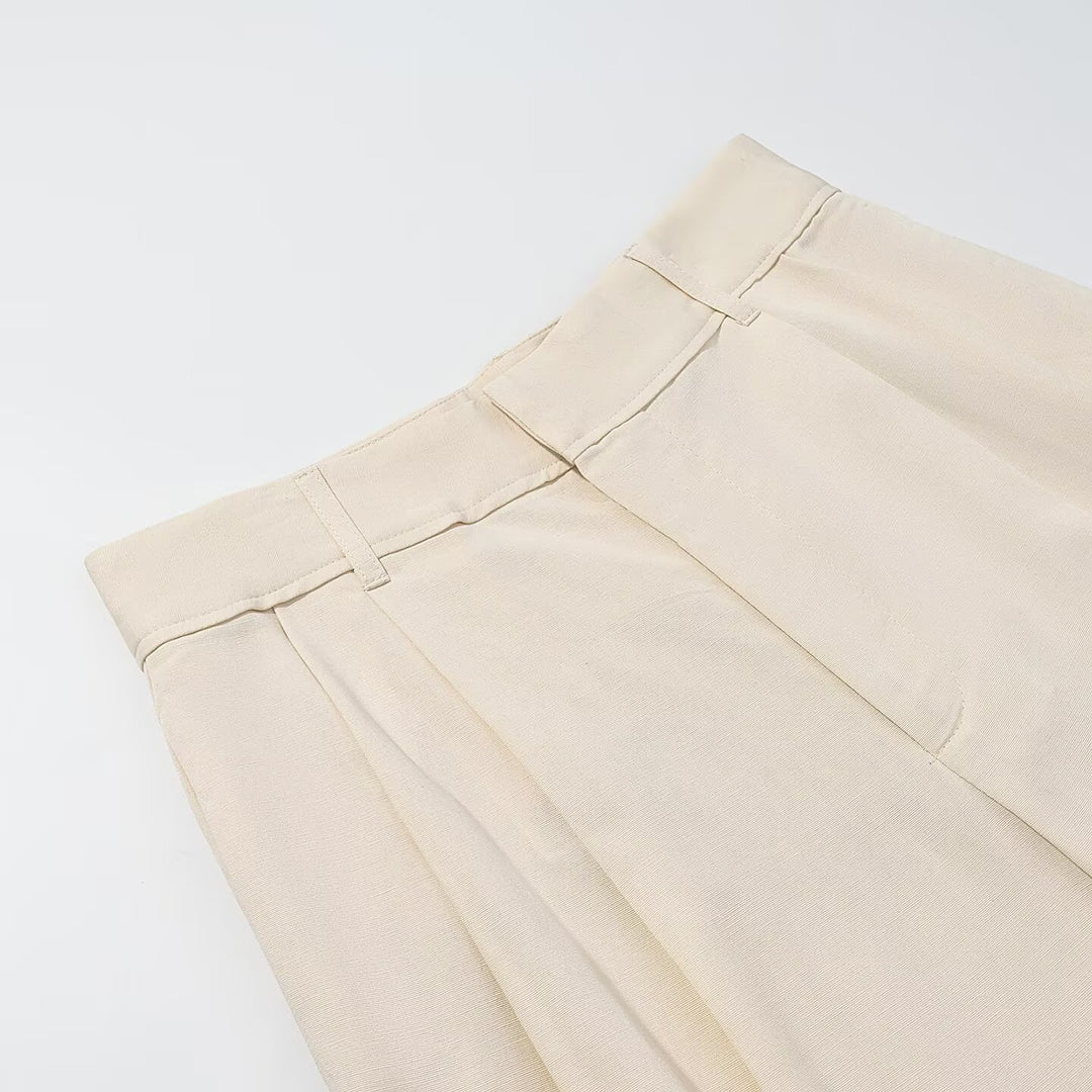 Damen Hochtaillierte Palazzohose mit Bundfalten und weitem Bein Nord Taschen