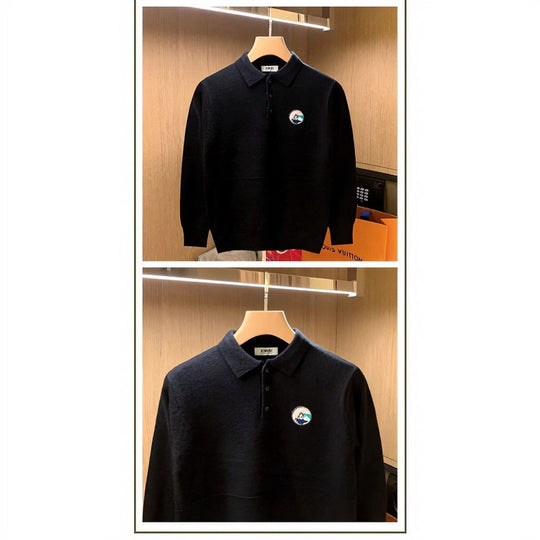 Herren Polokragen-Pullover aus weichem Flauschstrick mit Logo‑Patch Nord Taschen