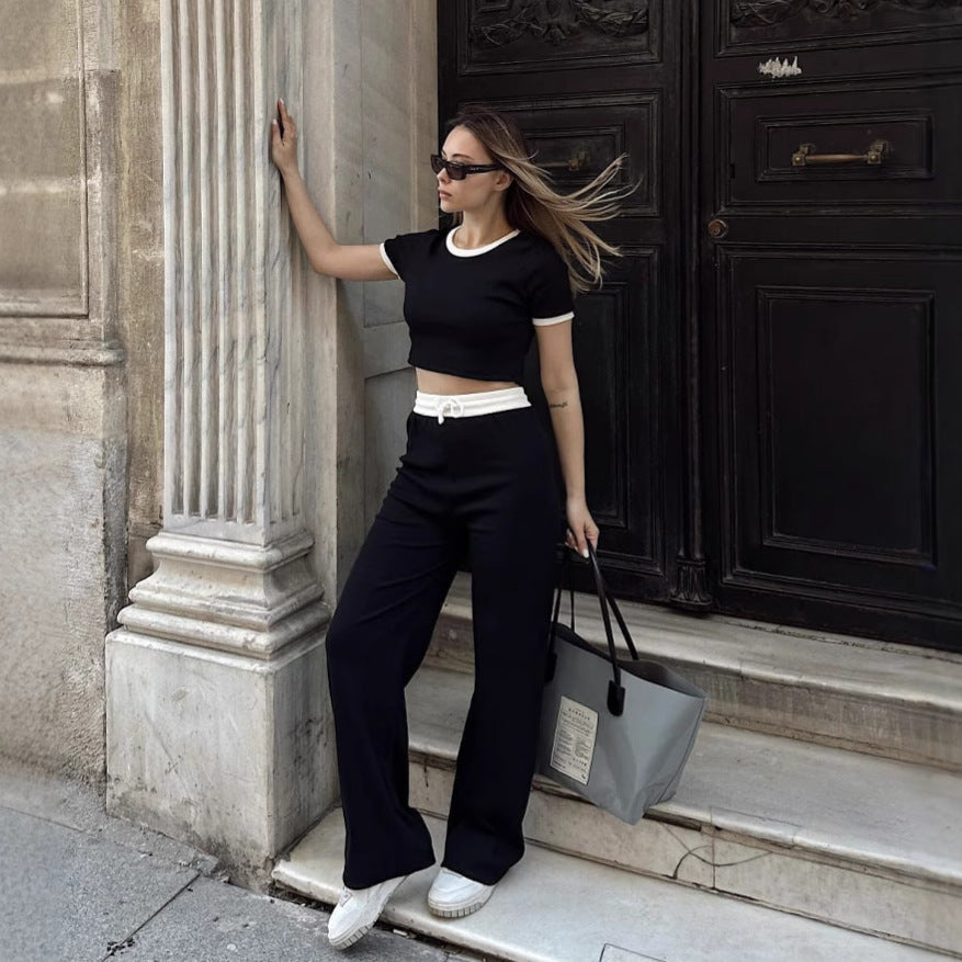 Damen lässiges Lounge-Set mit cropped Oberteil und weitem Hosenbereich Nord Taschen