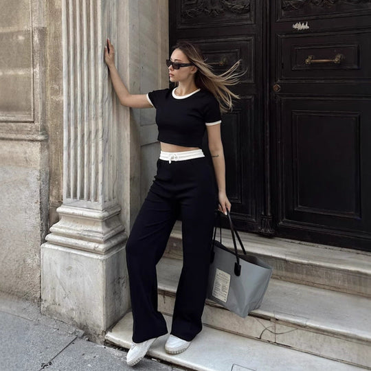 Damen lässiges Lounge-Set mit cropped Oberteil und weitem Hosenbereich Nord Taschen
