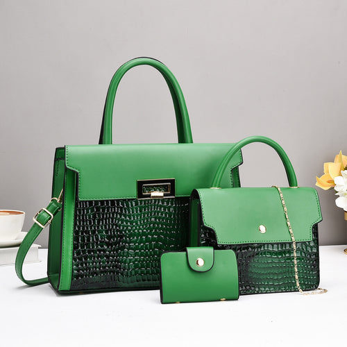Damen Handtaschen-Set mit luxuriösem Krokodil-Leder-Look und abnehmbarer Clutch Nord Taschen