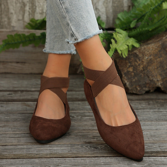 Damen elegante Ballerinas mit gekreuzten Riemen und weichem Obermaterial