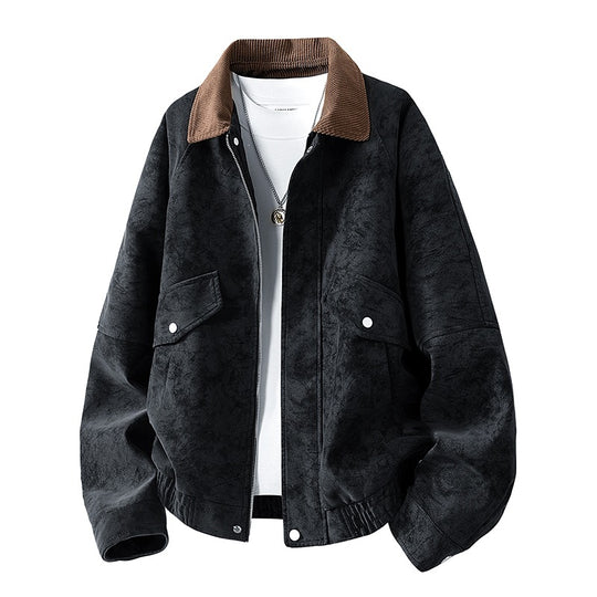 Herren Oversize Utility-Bomberjacke aus Kunstleder mit geripptem Saum und Hemdkragen Nord Taschen