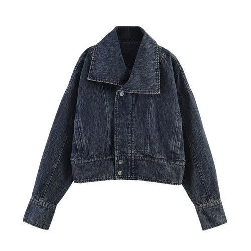 Damen oversized Cropped-Jeansjacke mit weitem Kragen Nord Taschen