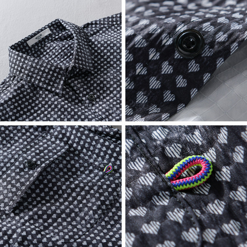 Herren Hemdjacke-Overshirt aus Baumwollmix mit Miniherz-Alloverprint und Brusttaschen Nord Taschen
