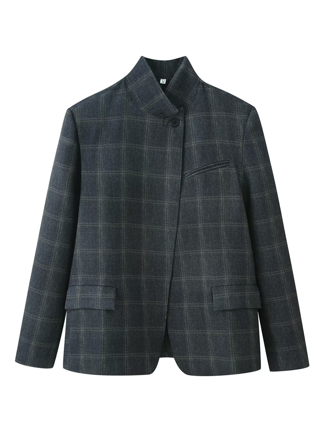 Damen Gerade geschnittener Glencheck-Blazer mit Stehkragen und Pattentaschen Nord Taschen