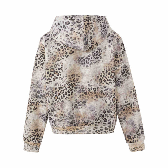 Damen Kuschelige Kapuzenjacke im Boxy‑Cut mit vintage Leoprint und Kängurutasche Nord Taschen