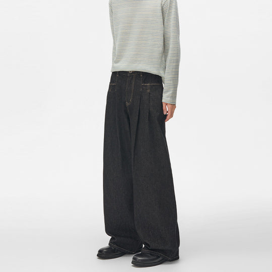 Damen High‑Waist Plissée-Denim-Palazzohose mit ultrabreitem Bein und verlängertem Saum Nord Taschen