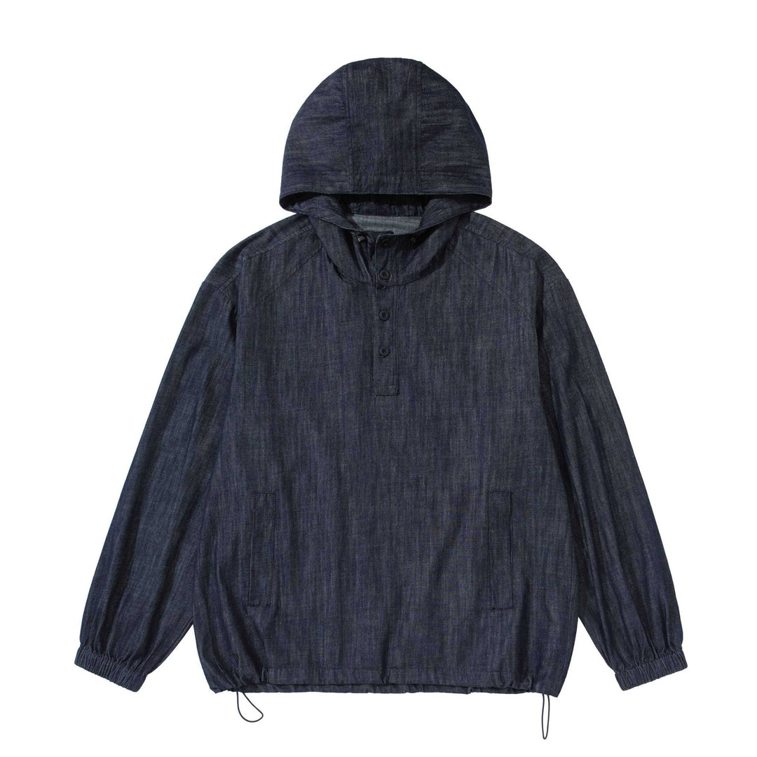 Herren leichter Denim-Anorak mit Kapuze und halber Knopfleiste Nord Taschen