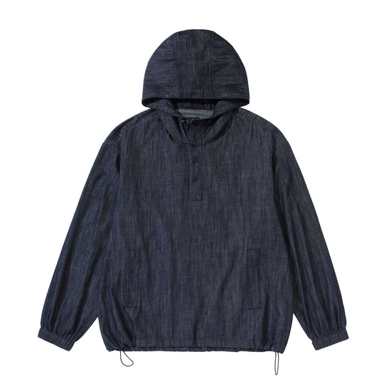 Herren leichter Denim-Anorak mit Kapuze und halber Knopfleiste Nord Taschen
