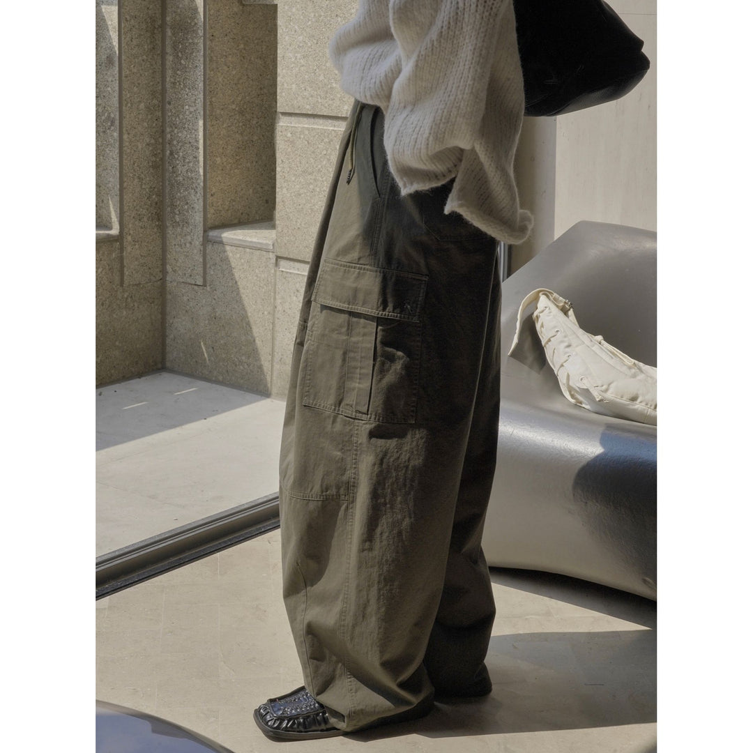 Damen Weite High‑Waist Cargo‑Palazzohose mit Tunnelzugbund und aufgesetzten Taschen Nord Taschen