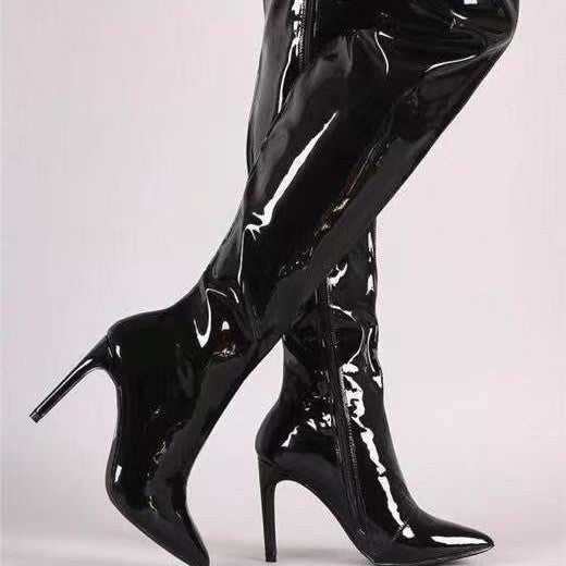 Damen Overknee Stiefel mit glänzender Oberfläche und elegantem Stiletto-Heel