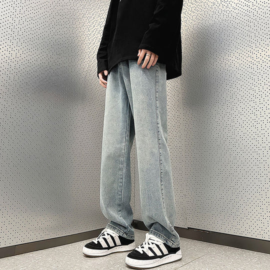 Herren Weite Vintage-Denim-Hose im Baggy‑Straßenstyle mit vorderer Bügelfalte Nord Taschen