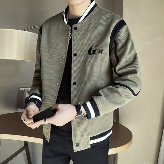 Herren Leichte Varsity-Bomberjacke mit Strukturgewebe, Rippbündchen und Druckknopffront Nord Taschen