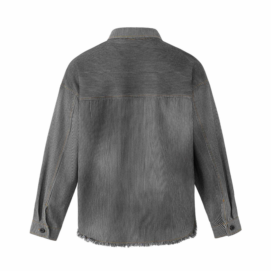 Damen Overshirt-Jacke aus gestreiftem Denim mit Fransen und Used-Details Nord Taschen